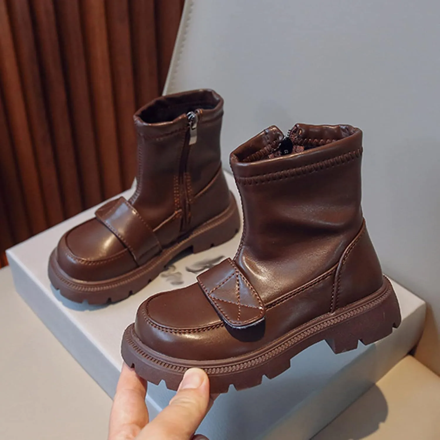 Fashion Thick Bottom Chunky Heel Girls Boots Breathable Mid Calf Round Toe Non Slip Casual School Warm Super Girl Boots
