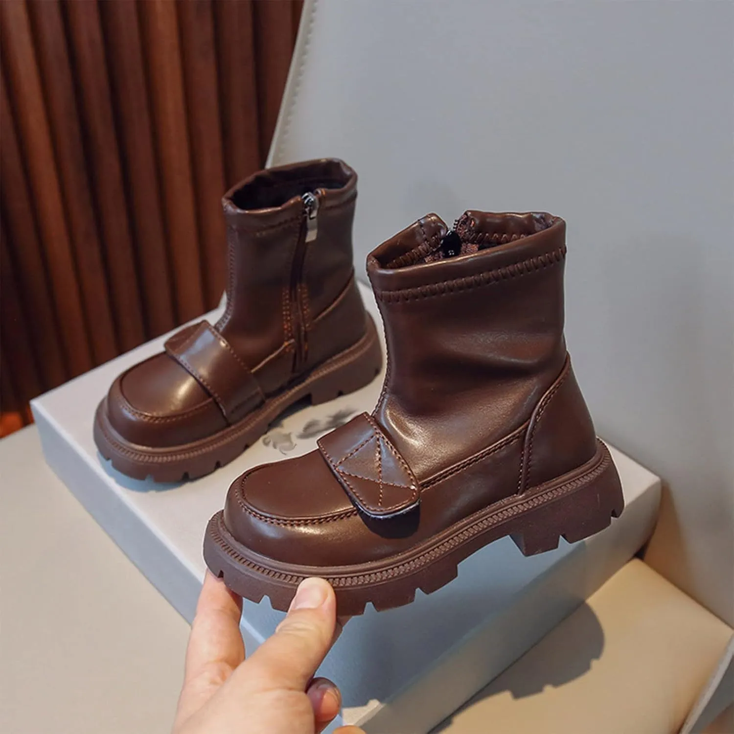 Fashion Thick Bottom Chunky Heel Girls Boots Breathable Mid Calf Round Toe Non Slip Casual School Warm Super Girl Boots