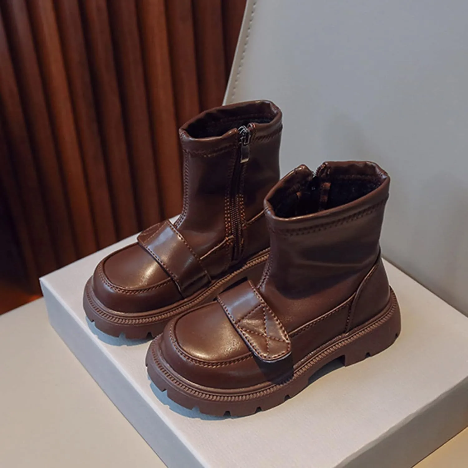 Fashion Thick Bottom Chunky Heel Girls Boots Breathable Mid Calf Round Toe Non Slip Casual School Warm Super Girl Boots