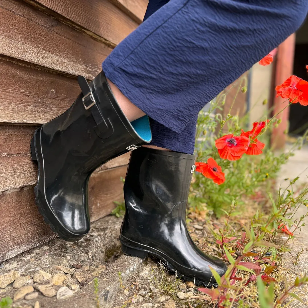 Half Height Rain Boots - Black Glossy - Wide Foot and Ankle