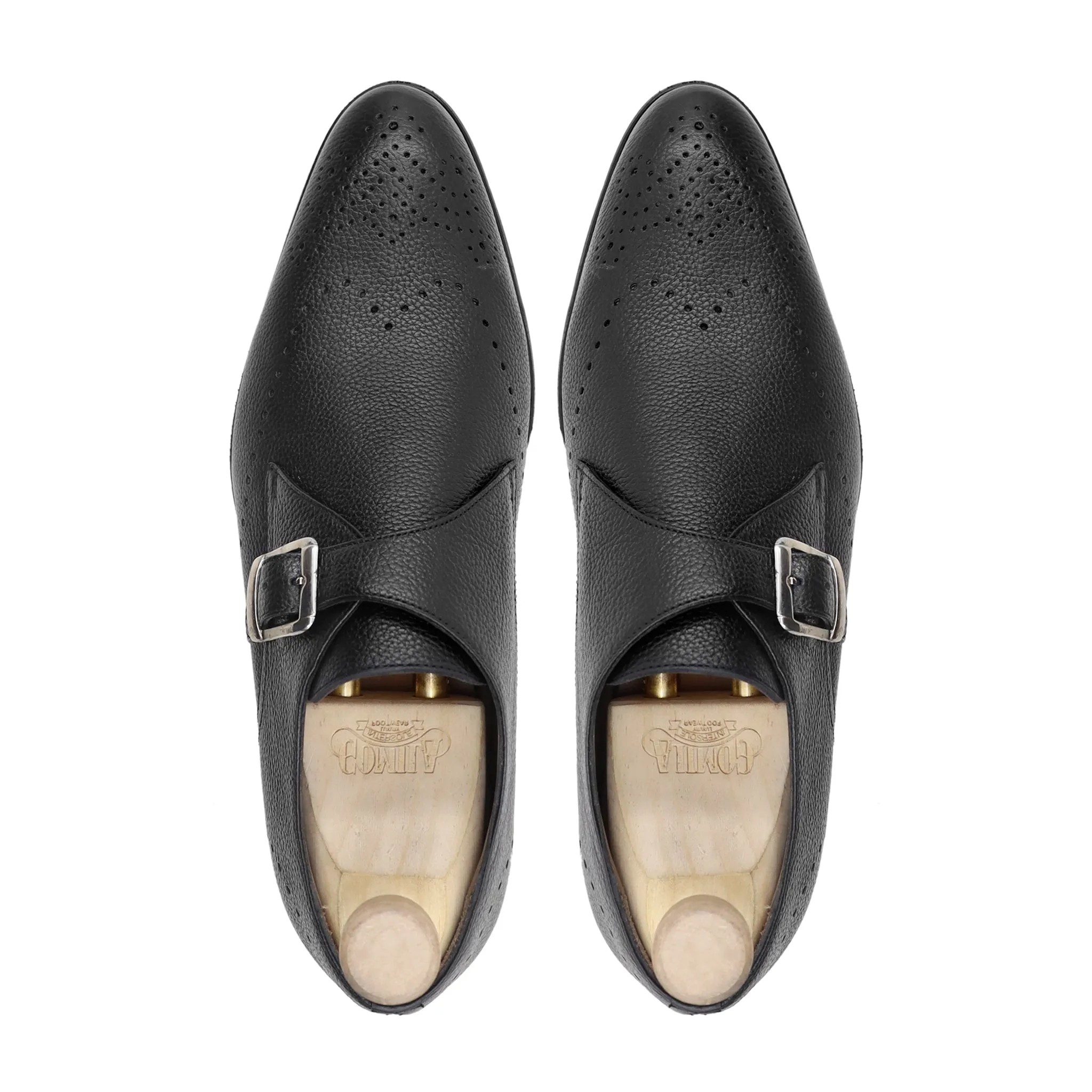 Ludza - Men's Black Pebble Grain Leather Single Monkstrap Shoe