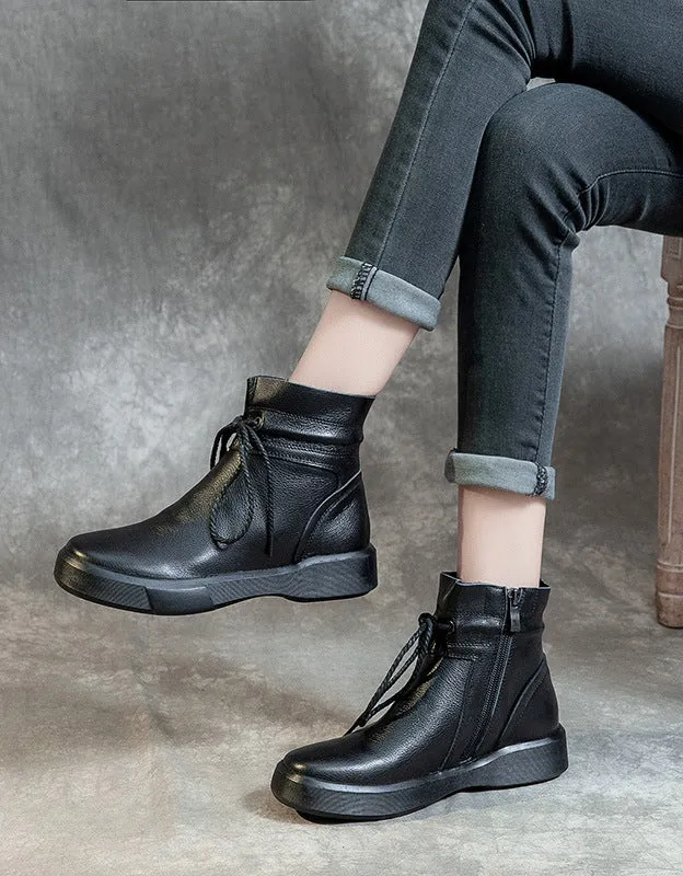 Round Toe Ankle Lace-up Leather Autumn Boots 41